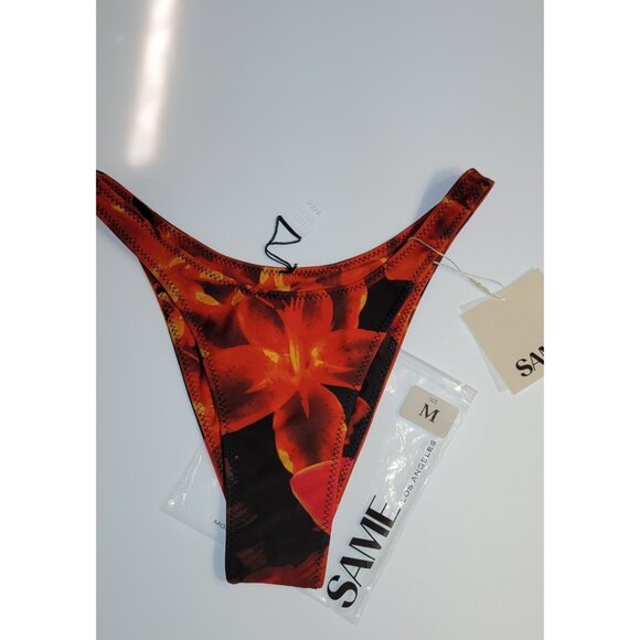SAME Los Angeles Swim Bikiny Bottom Womens Floral 90s Color Red High Weist SZ M - Picture 3 of 8